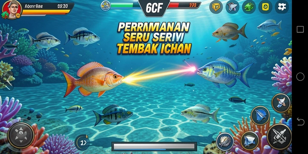 Gameplay seru Tembak Ikan di 6CF dengan berbagai jenis ikan.