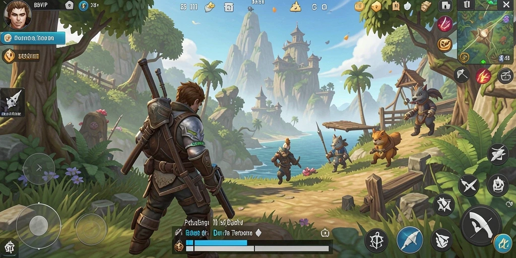 Screenshot B8VIP yang menunjukkan gameplay eksplorasi dunia terbuka.