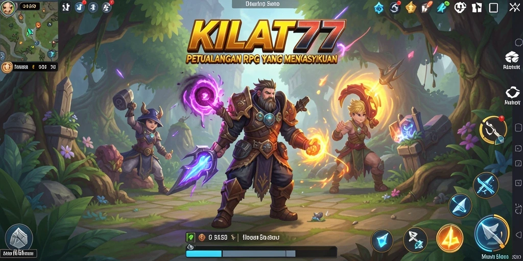 Screenshot menampilkan pertarungan epik dalam KILAT77 dengan karakter dan monster.