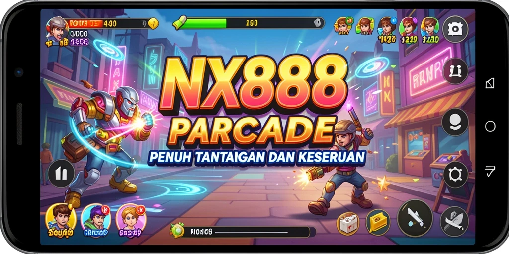 Tangkapan layar gameplay NX888 yang menampilkan suasana arcade yang menyenangkan.