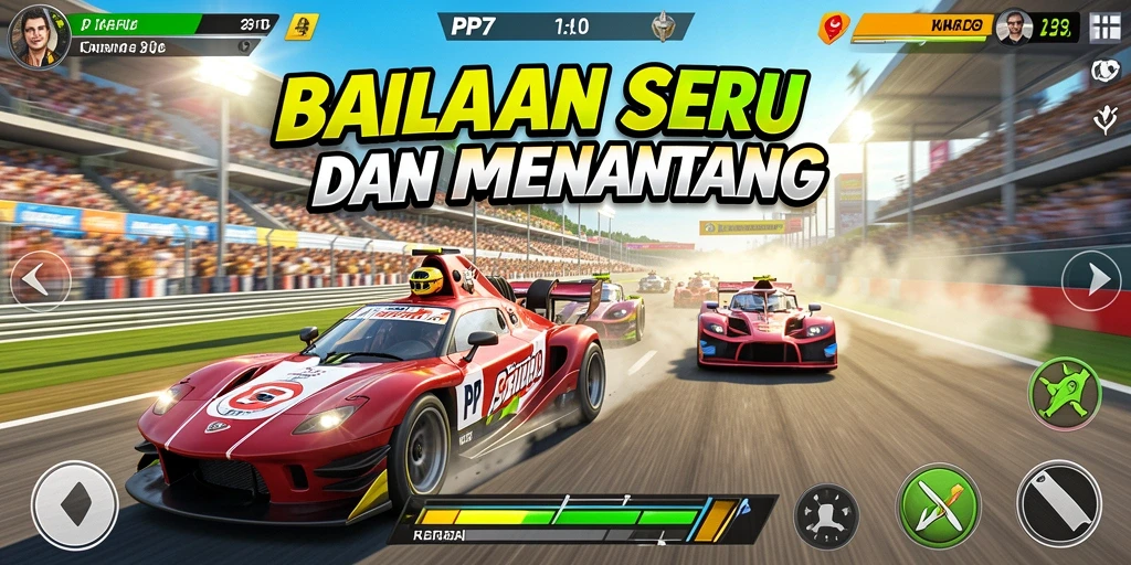 Tampilan seru gameplay PP7 saat balapan di lintasan menantang.
