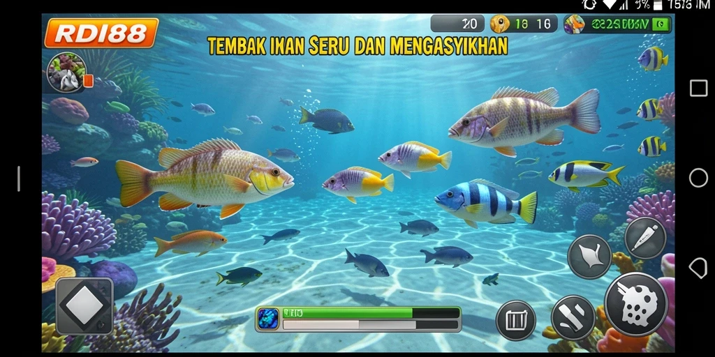 Tampilan gameplay RDI88 dengan aksi tembak ikan yang seru.