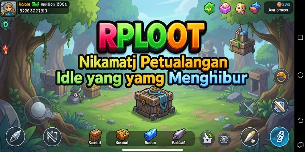 Screenshot gameplay RPLOOT dengan karakter dan sumber daya terakumulasi.