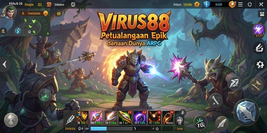 Screenshot utama VIRUS88 menampilkan aksi petualangan ARPG yang menegangkan.
